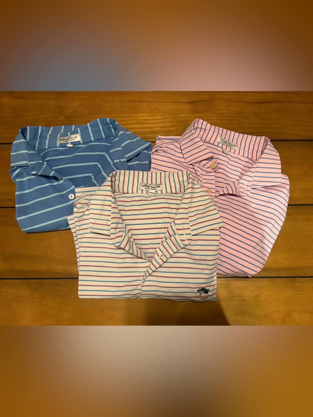 DRIFTWOOD Carlton Woods Striped Golf Polo Tops in Blue, Pink, White 3 pack Large
